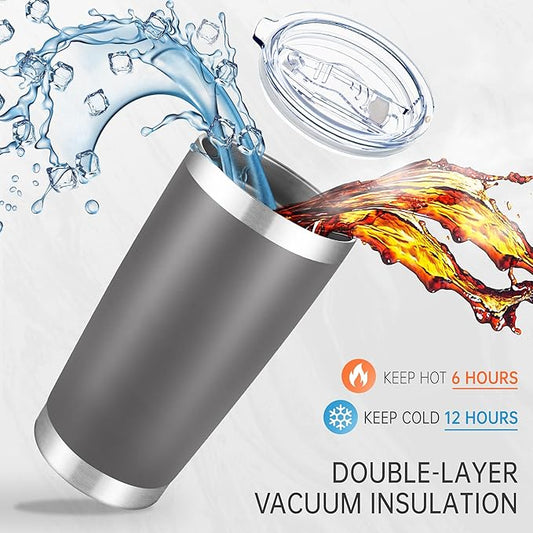 20 oz Tumbler Stainless Steel Tumblers with Lid Double Wall Vacuum Insulated Coffee Mug 20oz Powder Coated Cup for Hot and Cold Drinks, Gray, 1 pack