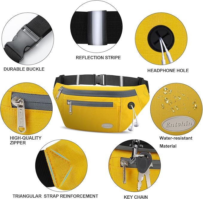 Entchin Fanny Pack for Women Men,Crossbody Belt Bag with 4-Zipper Pockets,Adjustable Waist Bag Pack,One of the Most Popular Travel Essential Gifts for Walking,Traveling,Cycling