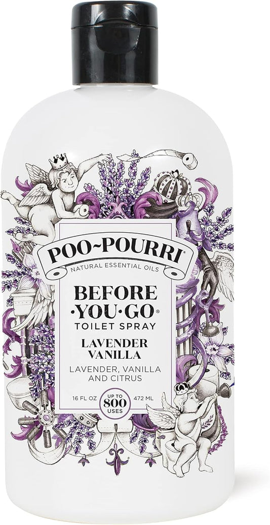 Poo-Pourri Before-You-Go Toilet Spray Refill, Lavender Vanilla,16 Fl Oz, Up to 800 Uses, Bathroom Odor Deodorizer with Essential Oils for Home or Work, Lavender, Vanilla and Citrus Scent