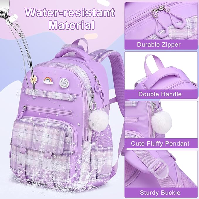 MOMUVO Girls Backpack with Lunch Box, Backpacks for Teen Girls, Backpack and Lunch Box Set