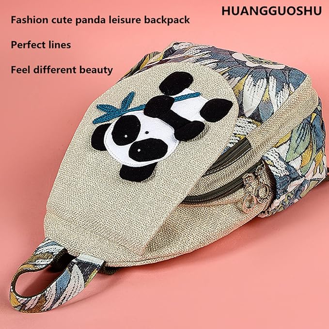 HUANGGUOSHU Women Cotton Woven Bohemian Hemp Boho Canvas Embroidery Multi Pocket Retro Cute Backpack Wallet Backpack Abstract Animal Motif
