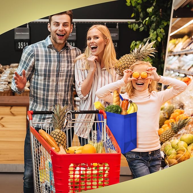 Reginary Reusable Totes Bags - 100 Pcs Non Woven Grocery Handle Bags for Shop Events & Retail Store(Blue)