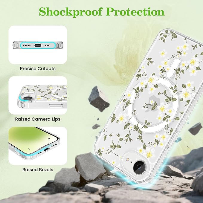 ZTOFERA for iPhone 16e Magnetic Case Compatible with Magsafe,Aesthetic Floral Pattern Design Cute for Girl Women,Anti-Drop Protective Hard Phone Cover for iPhone SE 4/16e-Big White Flower