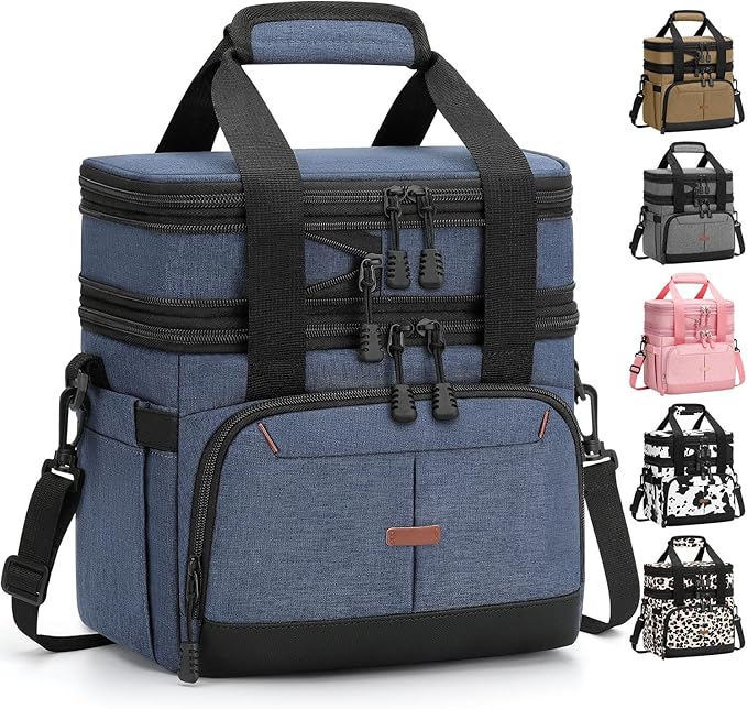 Lunch Box For Men Women Double Deck Insulated Lunch Bag For Men Woman Leakproof Expandable Cooler Bag with Adjustable Shoulder Strap for Work Picnic School(Blue,16L)