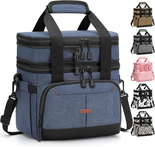 Lunch Box For Men Women Double Deck Insulated Lunch Bag For Men Woman Leakproof Expandable Cooler Bag with Adjustable Shoulder Strap for Work Picnic School(Blue,16L)