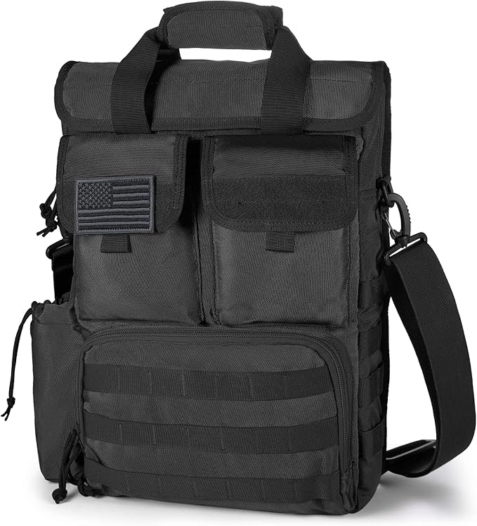 Tactical Messenger Bag Military MOLLE Sling Shoulder Pack Briefcase Laptop Assault Gear Handbags Utility Carry Satchel (Black, 17.3 inch)