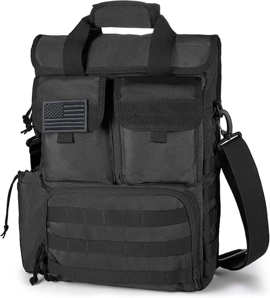 Tactical Messenger Bag Military MOLLE Sling Shoulder Pack Briefcase Laptop Assault Gear Handbags Utility Carry Satchel (Black, 17.3 inch)