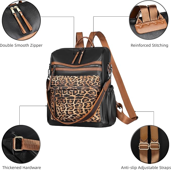 Dora & Liz Womens Backpack Purse Leather Fashion Travel Backpack Purse for Women Designer Ladies Shoulder Bags with Wristlet