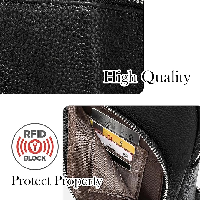 INICAT RFID Blocking Sling Bag Leather Crossbody Bags for Women Fanny Pack Cross Body for Woman Chest Bag for Travel 1.9L