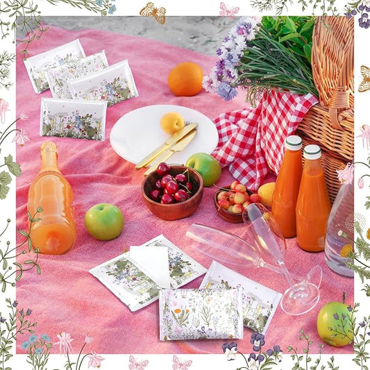 50 Pack Summer Floral Pocket Tissues Individual Packs Wildflower Wallet Tissue Travel Bulk 3 Ply Flower Facial Pocket Packets for Summer Wedding Birthday Party Supplies
