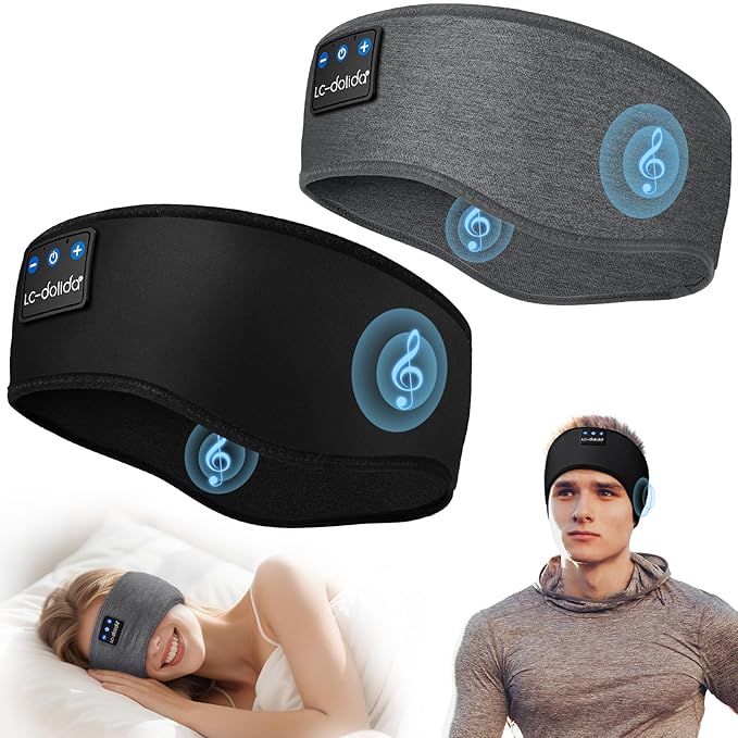LC-dolida 2-Pack Sleep Headphones Bluetooth 5.4, Sports Bluetooth Headband Headphones Wireless with Ultra-Thin HD Stereo Speaker for Sleeping Gift Workout Yoga Travel Meditation