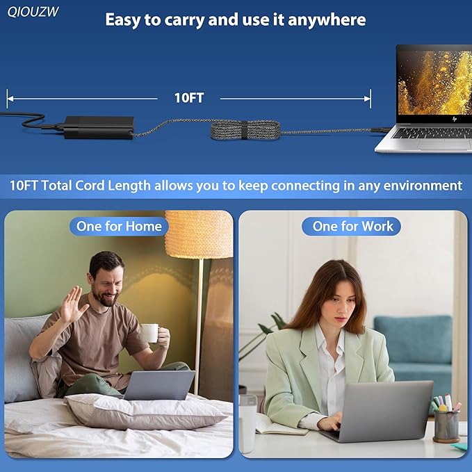 2025 New 65W USB C Slim Laptop Charger Compatible with HP Spectre X360 Elitebook Envy Omnibook Chromebook Elite x2 ProBook Zbook Fast Charing Travel Type C AC Adapter Power Cord Supply