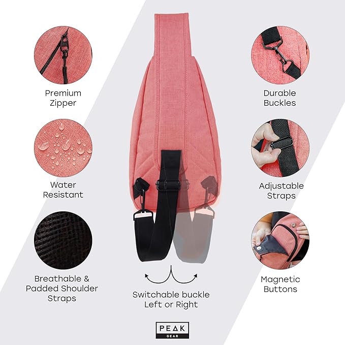 Peak Gear Travel Sling Bag. Compact Crossbody Bag | Lighter and Smaller than a Backpack | Lifetime Lost & Found ID Tag