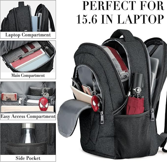 Travel Laptop Backpack for Men and Women, Backpacks for School Teen Boys, Business Anti Theft Slim Durable Back Pack with USB Charging Port, Adult Computer Bag Gift 15.6 IN Laptop, Black