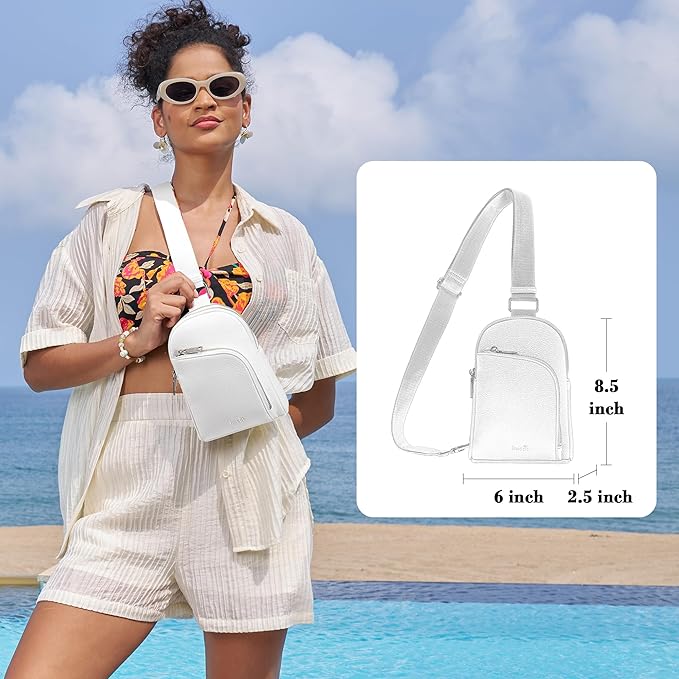 INICAT RFID Blocking Sling Bag Leather Crossbody Bags for Women Fanny Pack Cross Body for Woman Chest Bag for Travel 1.9L