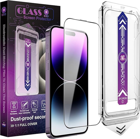 CHISHA 2-Pack Screen Protector Tempered Glass for iPhone 16 Plus and iPhone15 Plus and iPhone 14 Pro Max 6.7-Inch, Auto Dust Removal, No Bubbles, High Definition Clear, Easy Installation