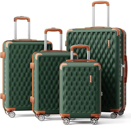 Melalenia Luggage Sets 4 Piece Hard Shell Carry on Suitcase with Spinner Wheels and TSA Lock, Lightweight Travel Duffel Bag for Women, Men, Green Brown