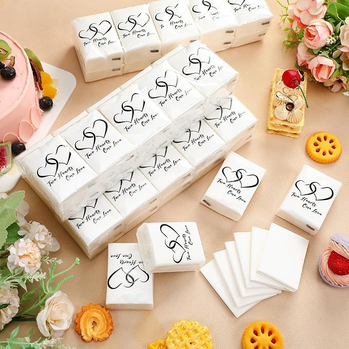 50 Pack Happy Tears Tissues Packs for Wedding Bulk Facial Tissues Items for Guests Welcome Bags Pocket Paper 3 Ply Individual Mini Travel Tissue Packs for Wedding Graduation Party Ceremony(Cute)