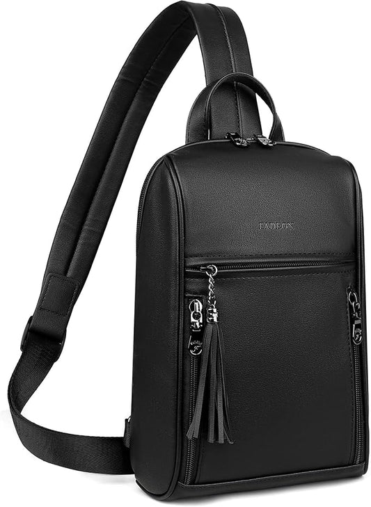 FADEON Sling Bag for Women, Crossbody Purse with Tassels, Designer Leather Shoulder Chest Bags for Travel