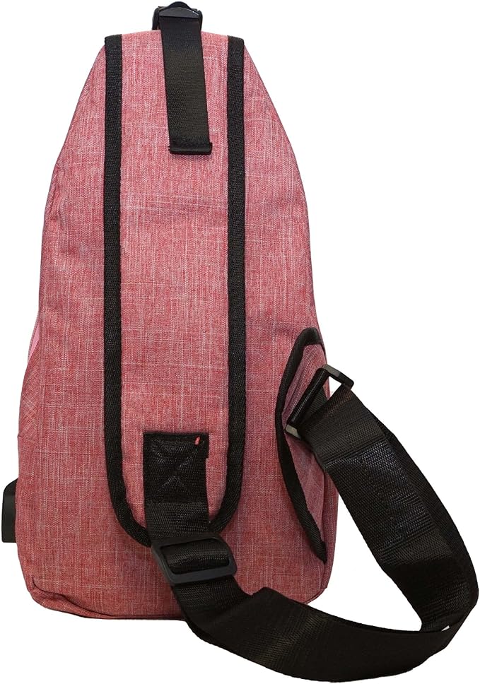 Anti-Theft Daypack Crossbody Sling Backpack, USB Charging Connector Port, Lightweight Day Pack for Travel, Hiking, Everyday, Large, Rose