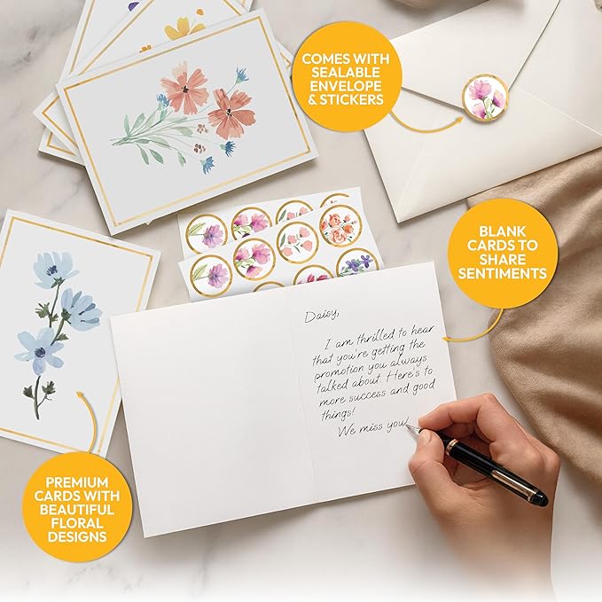 30 Pack Blank Cards and Envelopes - 4 x 6 Inch Floral Greeting Cards for Encouragement, Stationery Set for All Occasions, Blank Note Cards with 10 Unique Designs