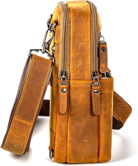 Leather Messenger Bag for Men, Small Leather Sling Shoulder Bag Messenger Pack for Men, Man Purse