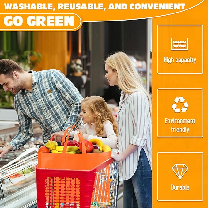 Windyun Reusable Grocery Bags Large Non Woven Shopping Bags with Handles Foldable Portable Tote Bulk, 16x6x12 Inch