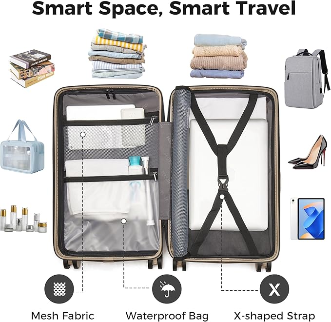 20 Inch Carry On Luggage, Hardside Lightweight Spinner Suitcase with TSA Lock, 22x14x9 Airline Approved Hard Shell Travel Suitcase with Wheels, Scratch Resistant (Light Gold, 20 Inch)