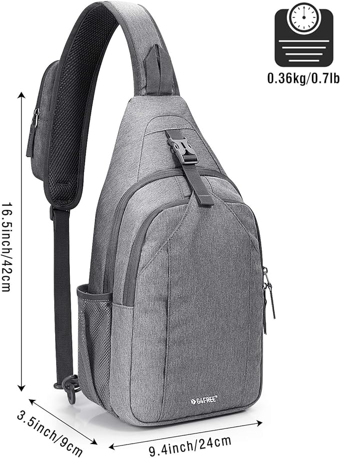 G4Free Sling Bag RFID Blocking Sling Backpack Crossbody Chest Bag Daypack for Hiking Travel(Gray)