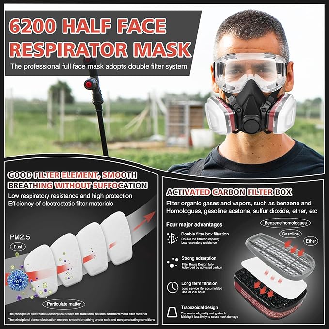 Gas Masks Survival Nuclear and Chemical - Reusable Full Face Respirator Gas Mask with Activated Carbon Filter