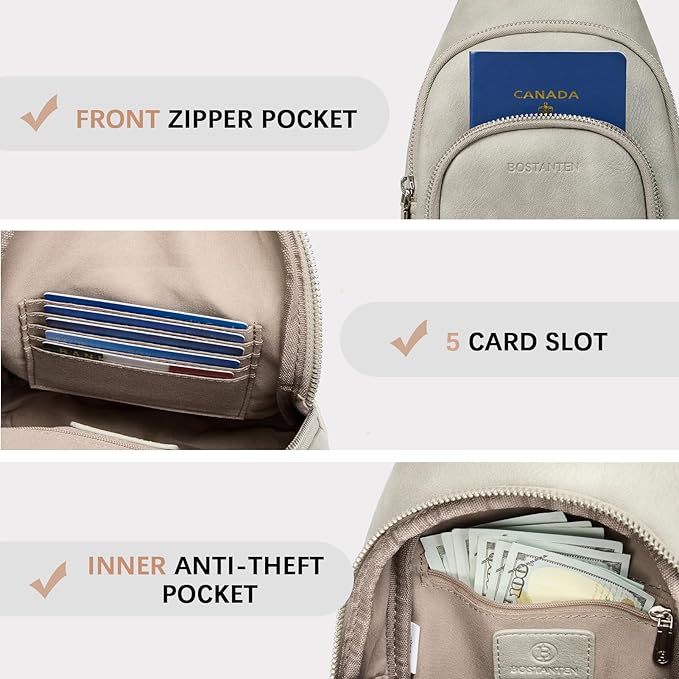 BOSTANTEN Sling Bag for Women Leather Crossbody Bag Vintage Cross Body Purse for Travel with Guitar Strap, Bohemian Style