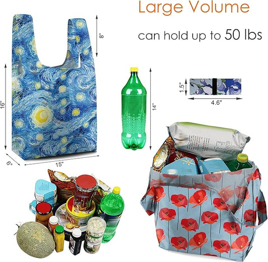 BeeGreen Reusable Grocery Bags Bulk Gifts 10-Pack - Large Tote with Zipper Pouch | Foldable & Washable Polyester Shopping Bags Heavy Duty Animal Lover Gifts Reusable Bag With Handles
