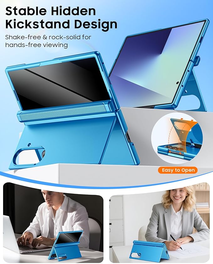 CENMASO Magnetic for Samsung Galaxy Z Fold 7 Case with Stand, Fit for Magsafe, Hinge Protection, Privacy Screen Protector, Hidden Kickstand, Shockproof Phone Case for Galaxy Z Fold 7-Lake Blue