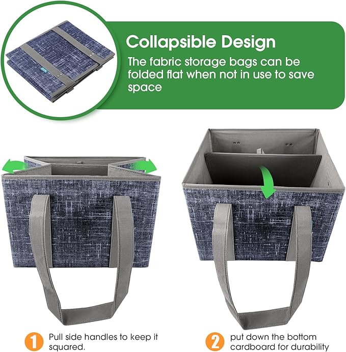 Fab totes Reusable Grocery Bags, Large Foldable Shopping Tote Bags with Reinforced Handles & Hard Bottom,Water Resistant Grocery Bags for kitchen,Picnic,8 Pack,Blue