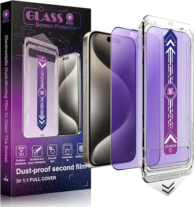 2 Pack Anti Blue Light Matte Screen Protector for iPhone 16 Pro Max 6.9-Inch Auto Dust Removal, No Bubbles, Tempered Glass Film, Easy Installation