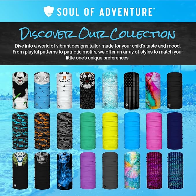 S A Company Kids' Face Shields UPF 30+, Breathable Multipurpose Neck Gaiters for Boys and Girls (Pack of 5)