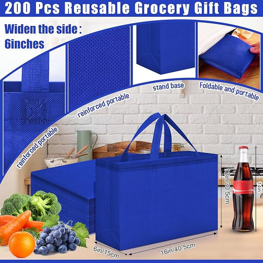 Windyun Reusable Grocery Bags Large Non Woven Shopping Bags with Handles Foldable Portable Tote Bulk, 16x6x12 Inch