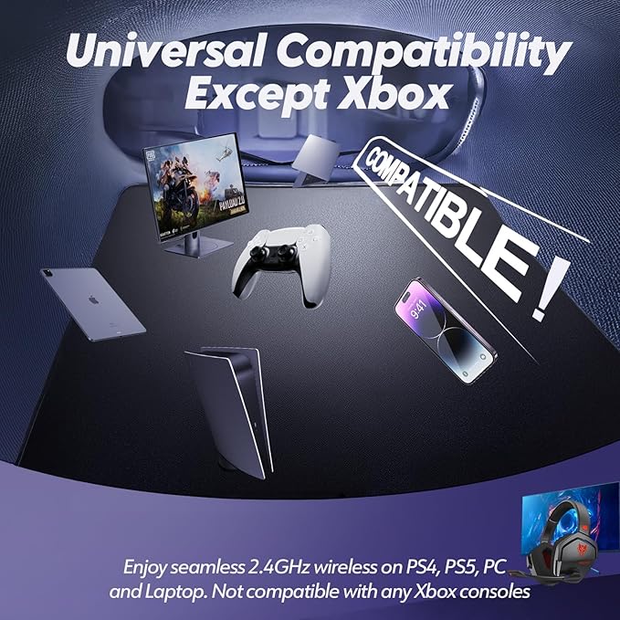 NUBWO Wireless Gaming Headset with Mic for Ps5 Ps4 PC, Zero Interference, 100-Hour Battery All-Day Play, 23ms Sync for Fortnite & Call of Duty/FPS Gamers, Triple Mode All Devices Compatible - Red