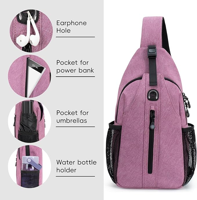 LEDAOU Crossbody Sling Bag Anti-Theft Sling Backpack Cross Body Shoulder Chest Bag Fanny Pack Travel Hiking (Purple)