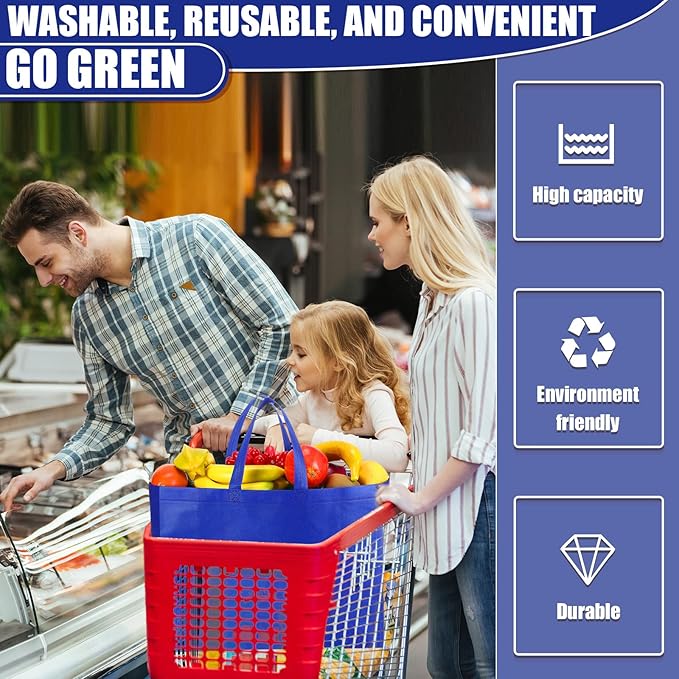 Windyun Reusable Grocery Bags Large Non Woven Shopping Bags with Handles Foldable Portable Tote Bulk, 16x6x12 Inch