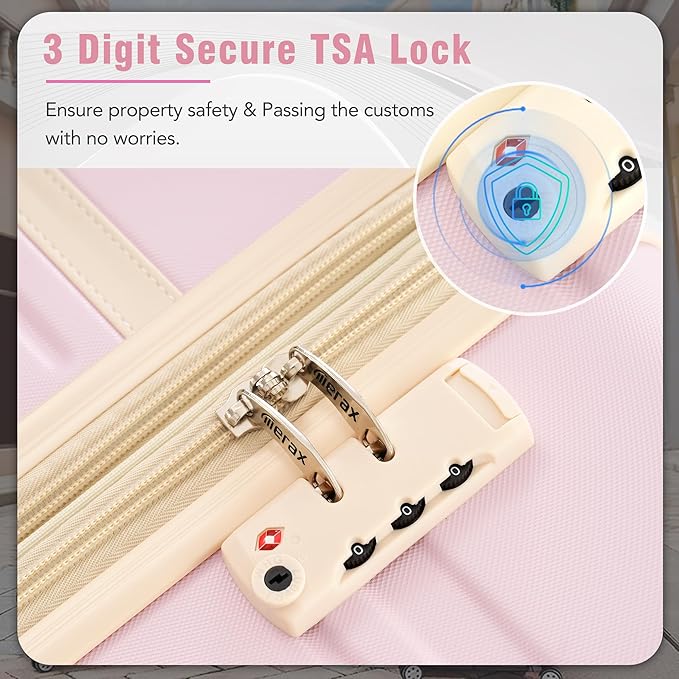 Merax Luggage Set 3 Piece Suitcase Set with Cosmetic Case Expandable Spinner Wheels Vintage Luggage Sets(Light Pink,20"+24"+28")