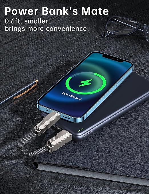 SHEZI [Upgraded 2.0] 4-in-1 Short USB C Cable 60W 0.6FT Fast Charging [480Mbps Data Sync] Flat Nylon Braided Charger Cord Combo, USB A/C to C/L Multi Charge Cable for iPhone/iPad & Most Devices, Grey