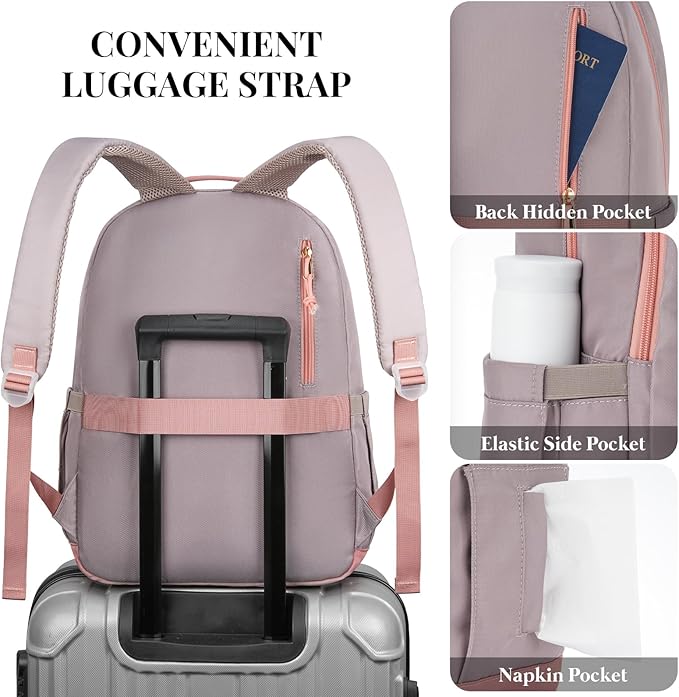 School Backpack for Teens Girls, Aesthetic College Backpack Large Bookbag for Women Students Fashion 15.6 Inch Laptop Bag for Work Travel (Pink & Grey)