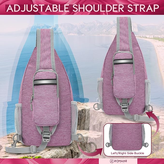 ZOMAKE Sling Bag,Small Crossbody Sling Backpack,Water Resistant Shoulder Daypack for Travel,Anti Thief Chest Bag for Hiking(Light Purple)