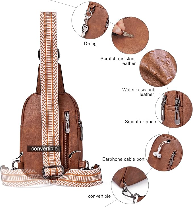 Womens Sling Bag Crossbody Bags for Women Vegan Leather Sling Backpack Daypack Fanny Pack Crossbody Purse Travel