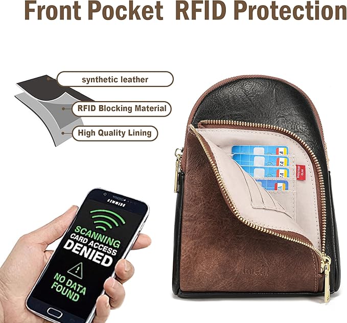 INICAT RFID Blocking Sling Bag Leather Crossbody Bags for Women Fanny Pack Cross Body for Woman Chest Bag for Travel 1.9L