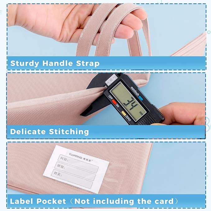 Pendancy Mesh Zipper Pouch A3 Size, Large Double Pocket Waterproof File Bag with Handle, 13x17 in Foldable Document Storage for Puzzle Project/Cross Stitch/Travel/Office（Advanced Pink）