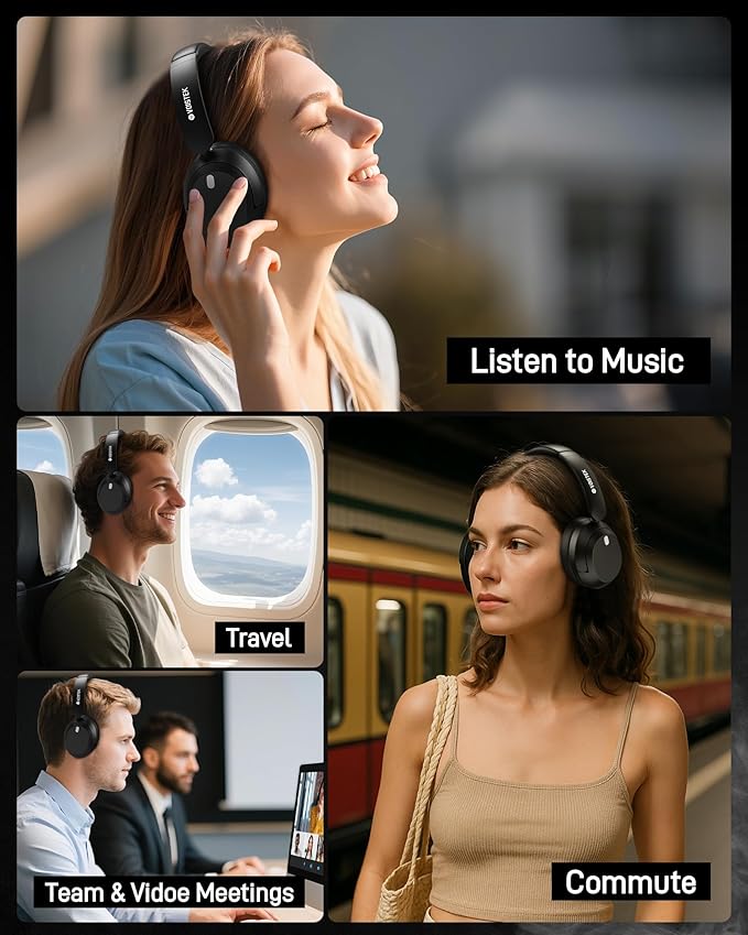 T30s Hybrid Active Noise Cancelling Headphones, Wireless Bluetooth Over Ear Headphones, 50mm Drivers, Deep Bass, HiFi Stereo, 60H Playtime, Lightweight Foldable for Music Lovers Commute Travel Home