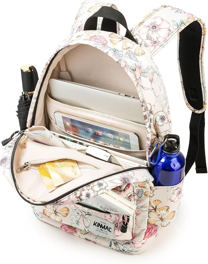 Kinmac Laptop Backpack with USB Charging Port for Laptop Up to 15.6 Inch Men Women Travel Outdoor Backpack (Floral)