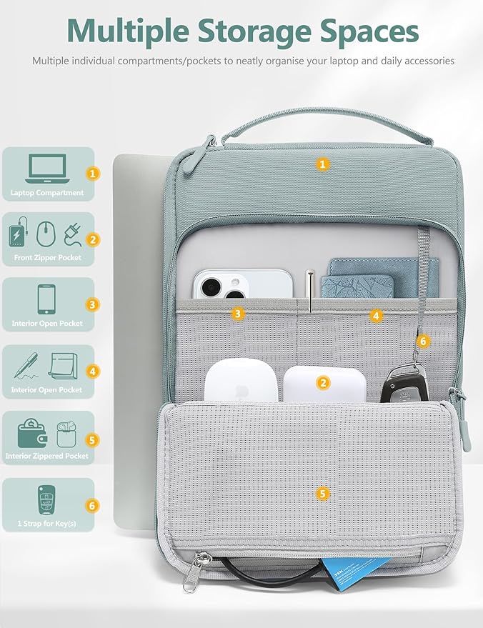 HYZUO 13.3-14 Inch Laptop Bag Sleeve for MacBook Pro 14 M4 M3 M2 M1, MacBook Air/Pro 13.3, 13.8"/13.5" Surface Laptop/Book, Notebook Case for 13" Dell Lenovo ThinkPad HP Asus Acer, Ash Blue